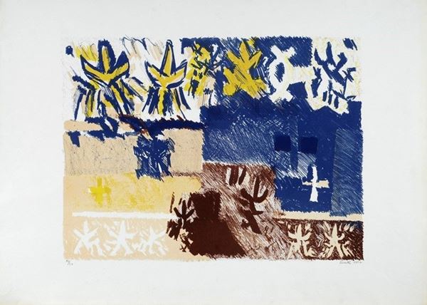 Riccardo Licata : Senza titolo  (1957)  - Litografia su carta Fabriano - Asta Grafica ed edizioni - Galleria Pananti Casa d'Aste