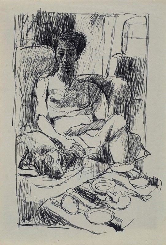 Antonio Scordia - Ritratto di donna con cane