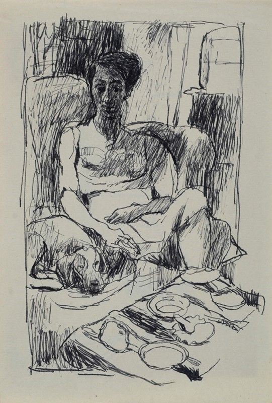 Antonio Scordia : Ritratto di donna con cane  - China su carta - Auction Autori dell'800-900, Grafica ed Edizioni - I - Galleria Pananti Casa d'Aste