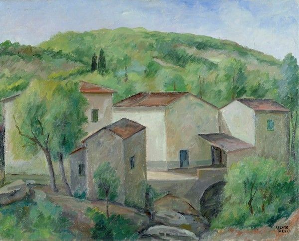 Silvio Pucci : Paesaggio con case  - Olio su tela - Asta Autori dell'800-900, Grafica ed Edizioni - I - Galleria Pananti Casa d'Aste