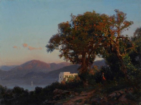 Pietro Senno : Paesaggio lacustre  - Olio su tavola - Auction Dipinti dal XV al XX sec. e oggetti di antiquariato - Galleria Pananti Casa d'Aste
