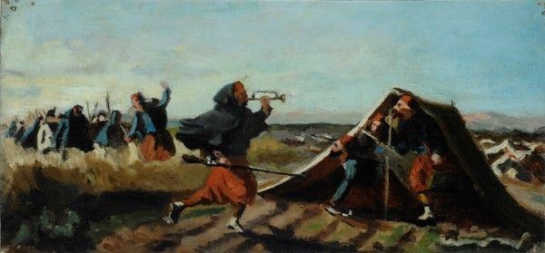 Silvestro Lega : Accampamento di Zuavi  ((1860 circa))  - Olio su tela riportata su cartone - Auction Dipinti dal XV al XX sec. e oggetti di antiquariato - Galleria Pananti Casa d'Aste