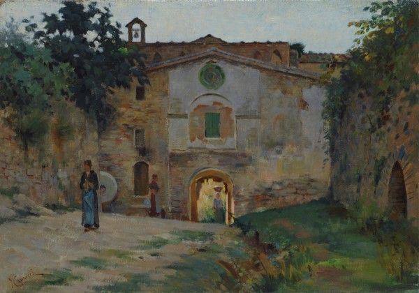 Niccol&#242; Cannicci : Porta alle Fonti a San Gimignano  - Olio su tela - Asta Dipinti dal XV al XX sec. e oggetti di antiquariato - Galleria Pananti Casa d'Aste