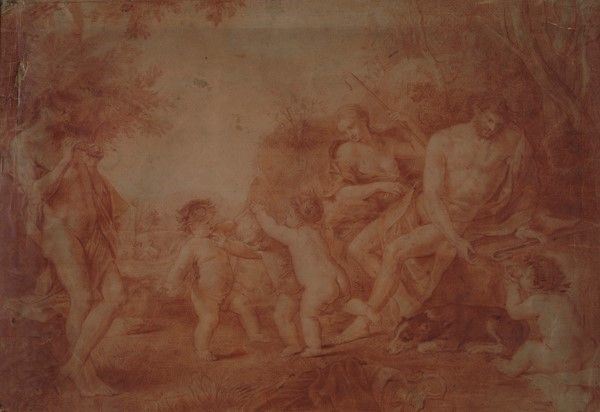 Scuola Francese, XVIII Sec. - Scena Mitologica con Pan e Putti Festanti