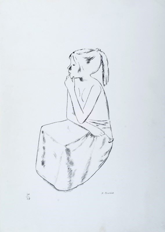 Xavier Bueno : Seated girl  - Lithography - Auction GRAPHICS, AND EDITIONS - Galleria Pananti Casa d'Aste