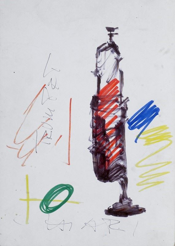 Giuseppe Chiari : trumpet  - Mixed technique on paper printed on hardboard - Auction CONTEMPORARY ART - Galleria Pananti Casa d'Aste
