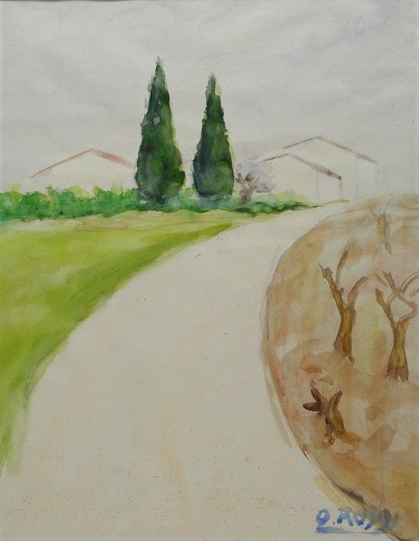 Ottone Rosai : Paesaggio  (1955 circa)  - Acquerello su carta - Asta Arte moderna e contemporanea, Grafica ed edizioni - Galleria Pananti Casa d'Aste