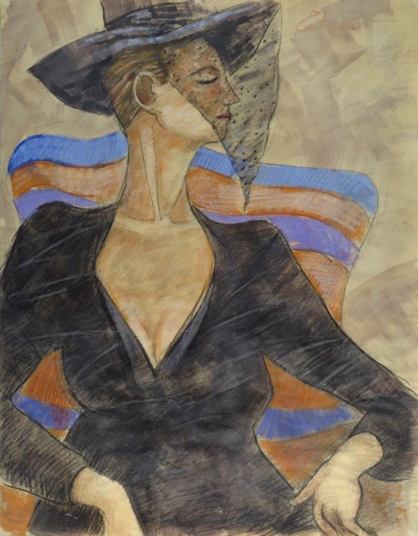 Giampaolo Talani : La donna velata  (2007)  - Tecnica mista su carta - Asta Autori dell'800-900, Arte moderna e contemporanea - I - Galleria Pananti Casa d'Aste