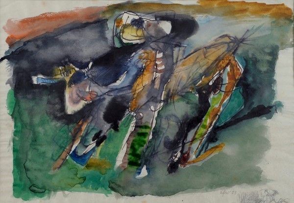 Afro (Basaldella) : Ragazzo col vitello  (1954)  - Acquerello su carta - Auction Arte moderna e contemporanea, Grafica ed edizioni - Galleria Pananti Casa d'Aste