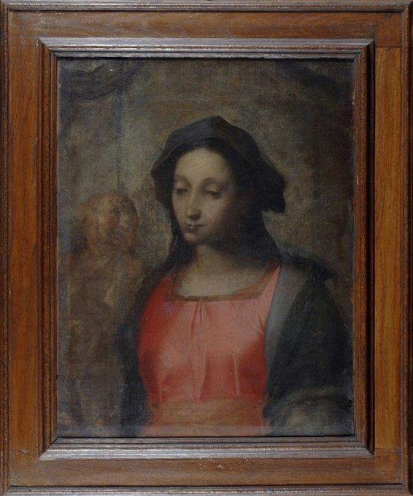 Scuola Toscana, met&#224; XVI sec. - Ritratto femminile con putto sullo sfondo