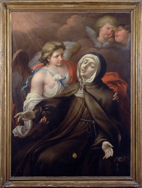 Scuola Emiliana, XVII sec. : Estasi di Santa Teresa  - Olio su tela - Asta Dipinti dal XV al XX sec. e oggetti di antiquariato - Galleria Pananti Casa d'Aste