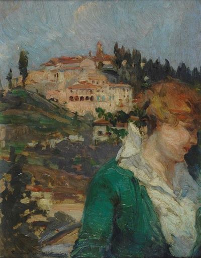 Ritratto di Signora con Paese sullo Sfondo