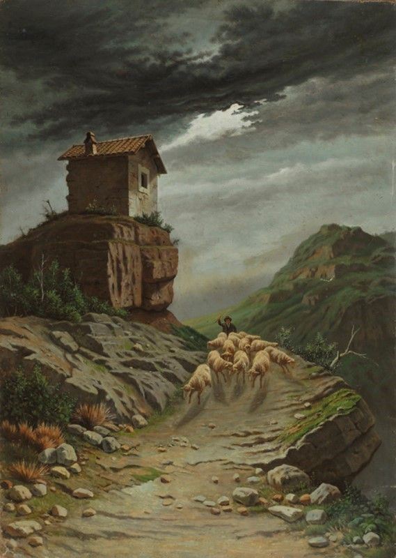 Salvatore Simoncini : Scena pastorale nei dintorni di Palermo  - Olio su tela - Auction Dipinti dal XV al XX sec. e oggetti di antiquariato - Galleria Pananti Casa d'Aste