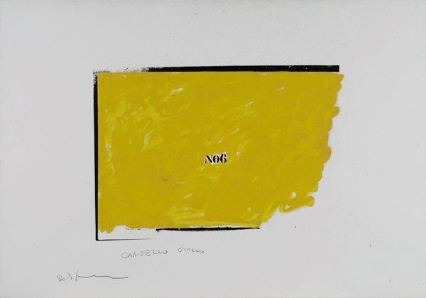 Mario Schifano : Cartello giallo  (metà anni '70)  - Tecnica mista su carta - Auction Arte moderna e contemporanea, Grafica ed edizioni - Galleria Pananti Casa d'Aste