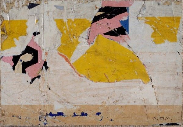Mimmo Rotella : Orizzontale giallo e rosso  (1956)  - Decollage su tela - Asta Arte moderna e contemporanea, Grafica ed edizioni - Galleria Pananti Casa d'Aste