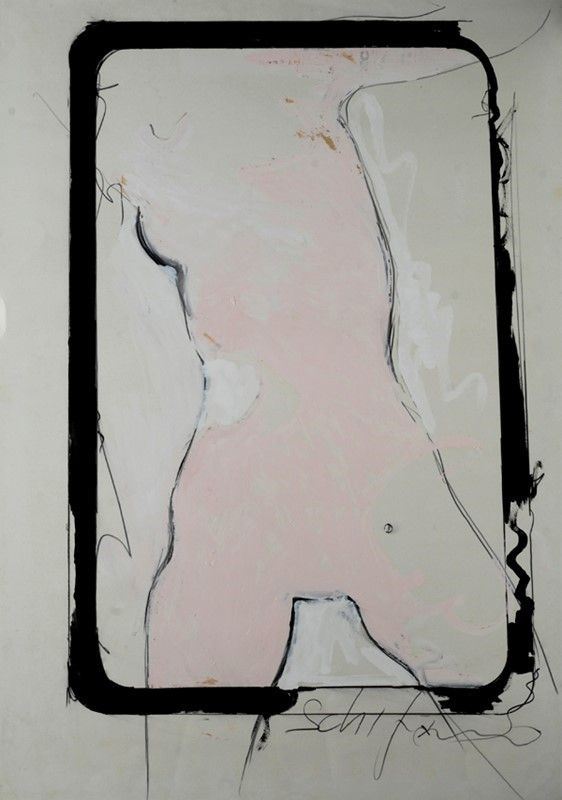 Mario Schifano : Nudo  - Tecnica mista su carta - Asta Arte moderna e contemporanea, Grafica ed edizioni - Galleria Pananti Casa d'Aste