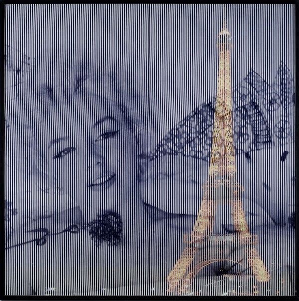 (Piero Maffessoli) Malipiero : Marilyn Monroe e Torre Eiffel  (2011)  - Collage su cartone - Asta Arte moderna e contemporanea, Grafica ed edizioni - Galleria Pananti Casa d'Aste