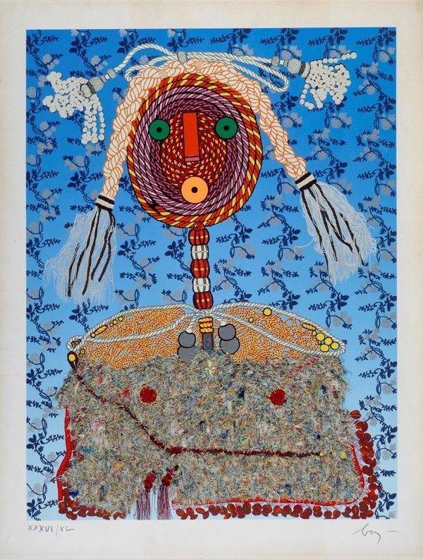 Enrico Baj : Ermengarda  (1975)  - Serigrafia e collage polimaterico - Auction Arte moderna e contemporanea, Grafica ed edizioni - Galleria Pananti Casa d'Aste