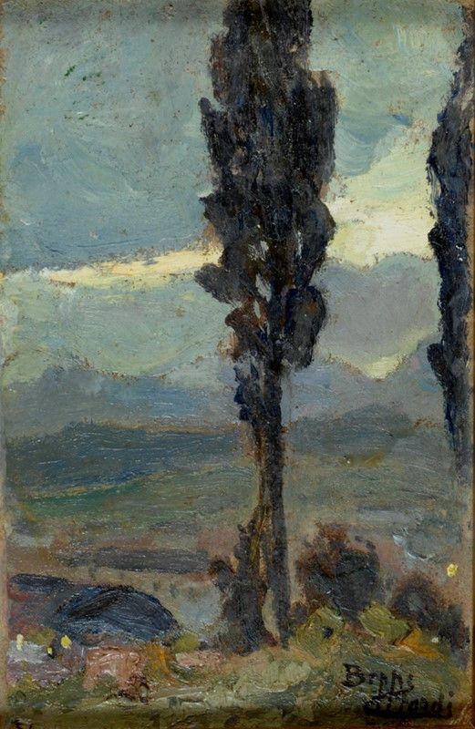 Beppe Ciardi : Il cipresso  - Olio su cartone - Auction Autori dell'800-900, Grafica ed Edizioni - I - Galleria Pananti Casa d'Aste