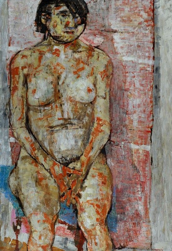 Fausto Pirandello : Nudo seduto  (1951)  - Olio su cartone - Auction Arte moderna e contemporanea, Grafica ed edizioni - Galleria Pananti Casa d'Aste