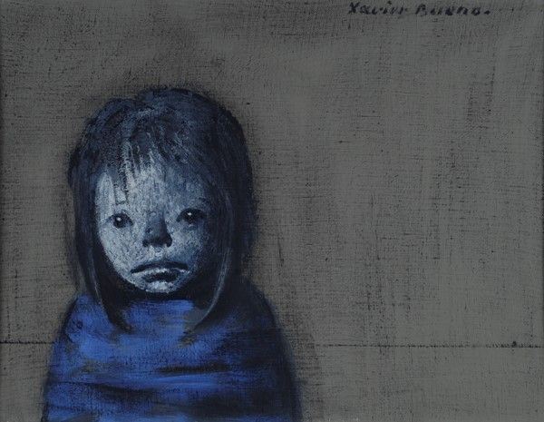 Xavier Bueno : Bambina  - Olio su cartone telato - Auction Arte moderna e contemporanea, Grafica ed edizioni - Galleria Pananti Casa d'Aste