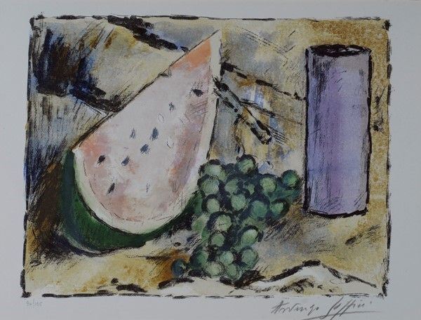 Ardengo Soffici - Vaso viola, cocomero e uva