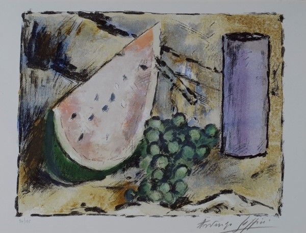 Ardengo Soffici - Vaso Viola, Cocomero e Uva