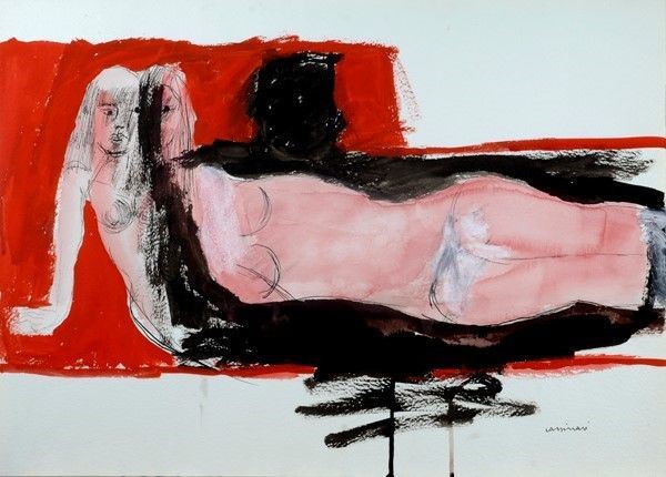 Bruno Cassinari : Nudo disteso  (1984)  - Tecnica mista su carta - Asta Arte moderna e contemporanea, Grafica ed edizioni - Galleria Pananti Casa d'Aste