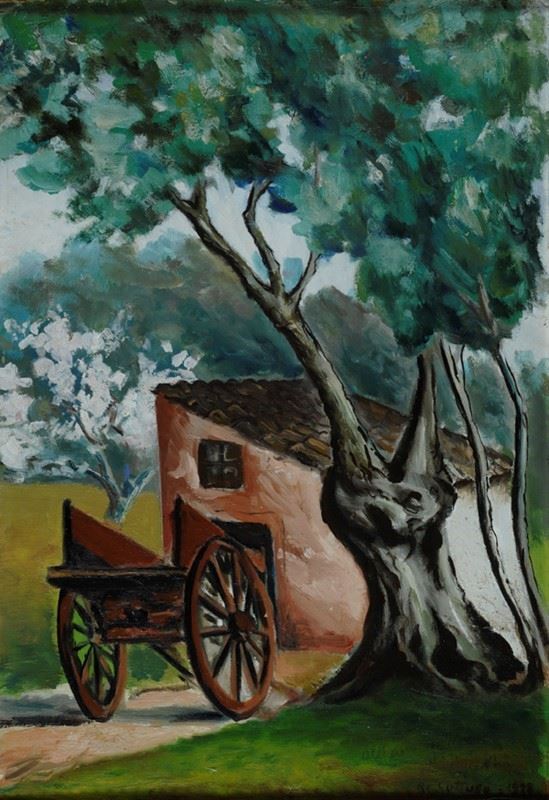 Renato Guttuso : Paesaggio  (1928)  - Olio su tela riportata su cartone - Asta Arte moderna e contemporanea, Grafica ed edizioni - Galleria Pananti Casa d'Aste