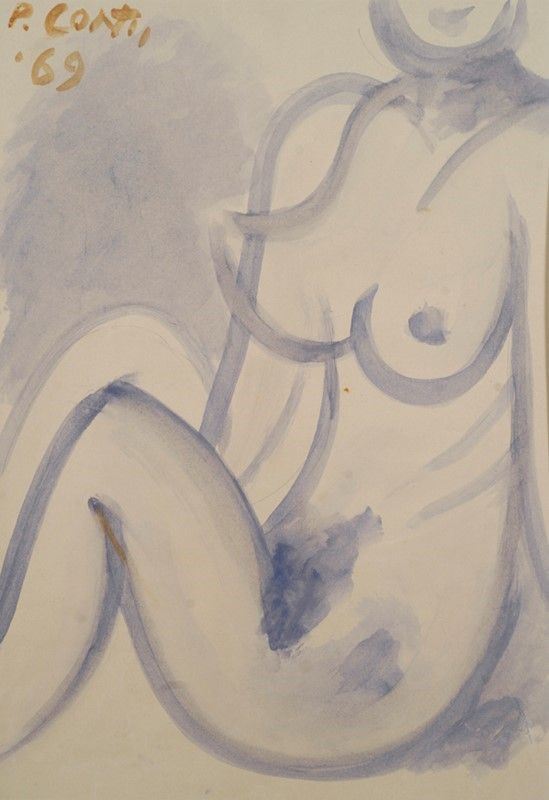 Primo Conti : Nudo  (1969)  - Acquerello su carta - Asta Autori dell'800-900, Grafica ed Edizioni - I - Galleria Pananti Casa d'Aste