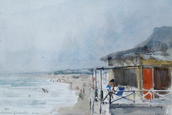 Luciano Guarnieri : Spiaggia  (1982)  - Acquerello su carta - Asta Autori dell'800-900, Grafica ed Edizioni - I - Galleria Pananti Casa d'Aste