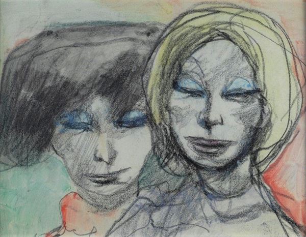 Mino Maccari : Due volti  - Tecnica mista su carta - Auction Autori dell'800-900, Grafica ed Edizioni - I - Galleria Pananti Casa d'Aste