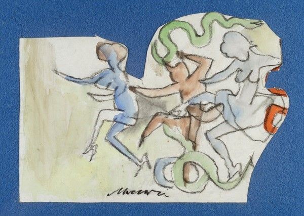 Mino Maccari : Danza con serpenti  - Acquerello e matita su carta sagomata - Auction Autori dell'800-900, Grafica ed Edizioni - I - Galleria Pananti Casa d'Aste
