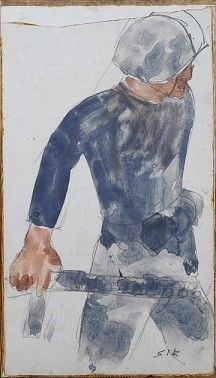 Mario Sironi : Soldato  - Acquarello su carta riportata su tela - Asta Autori dell'800-900, Grafica ed Edizioni - I - Galleria Pananti Casa d'Aste