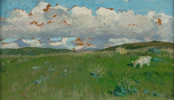 Luigi Gioli : Landscape  - Oil on the table - Auction AUTHORS OF XIX AND XX CENTURY  [..]
