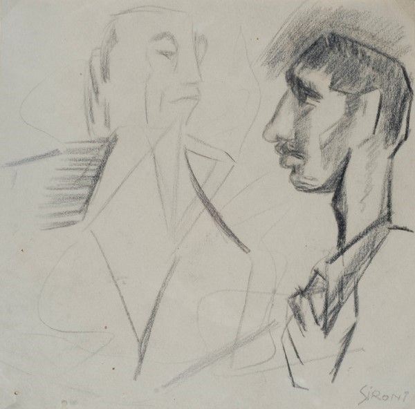 Mario Sironi : Due figure  - Matita su carta - Auction Autori dell'800-900, Grafica ed Edizioni - I - Galleria Pananti Casa d'Aste