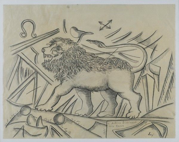 Enrico Baj : Leone  (1986)  - Matita e china su carta lucida - Auction Autori dell'800-900, Grafica ed Edizioni - I - Galleria Pananti Casa d'Aste