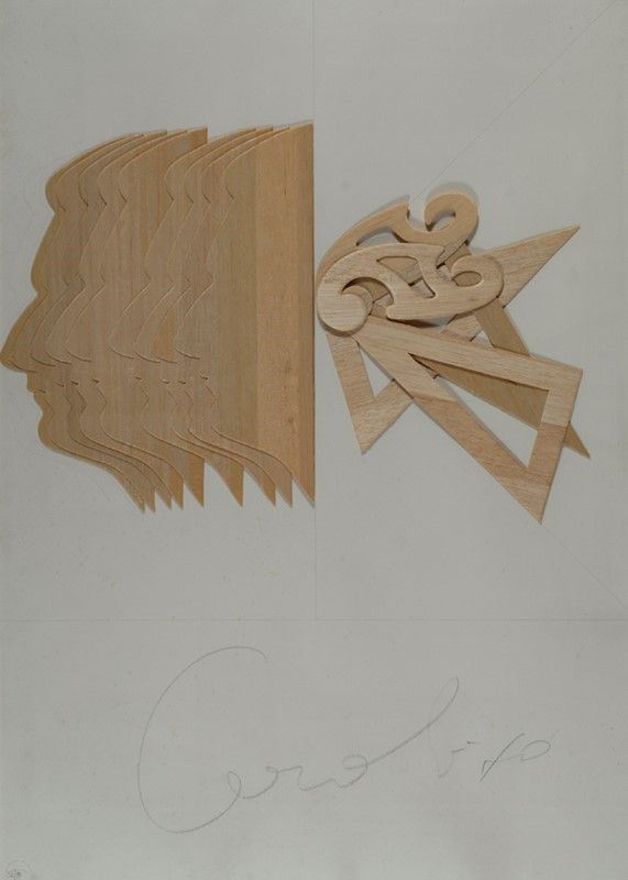 Mario Ceroli : Squadre e profili  (1980)  - Multiplo in legno e carta - Auction Grafica ed edizioni - Galleria Pananti Casa d'Aste