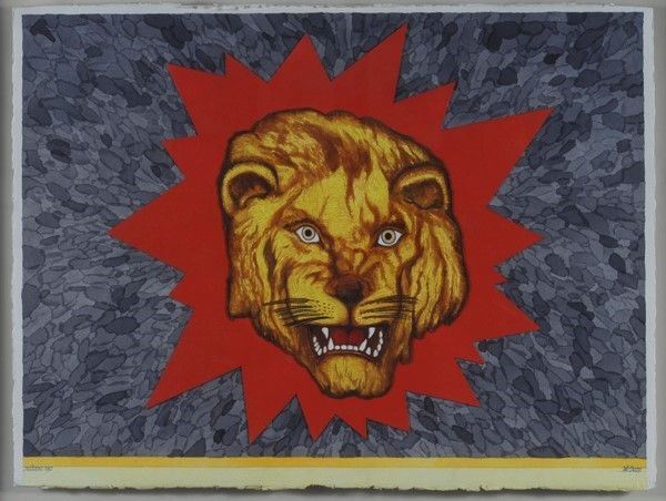 Lucio Del Pezzo : Leone  (1987)  - Collage e tempera su carta - Asta Autori dell'800-900, Grafica ed Edizioni - I - Galleria Pananti Casa d'Aste