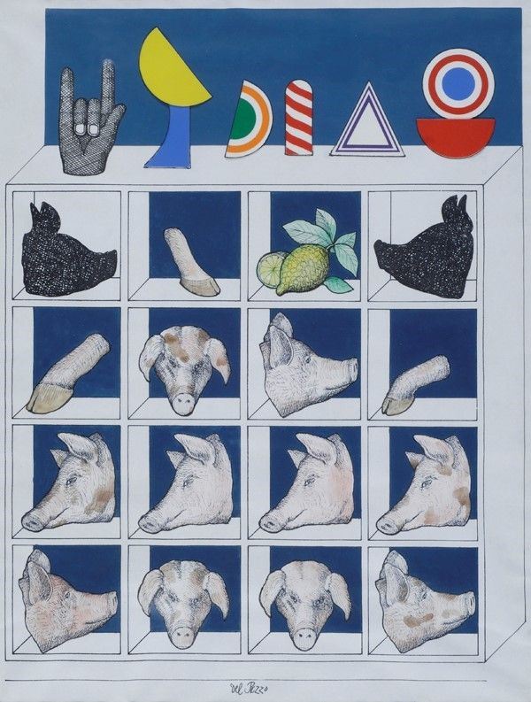 Lucio Del Pezzo : Senza titolo  - Tecnica mista e collage su carta - Auction Autori dell'800-900, Grafica ed Edizioni - I - Galleria Pananti Casa d'Aste