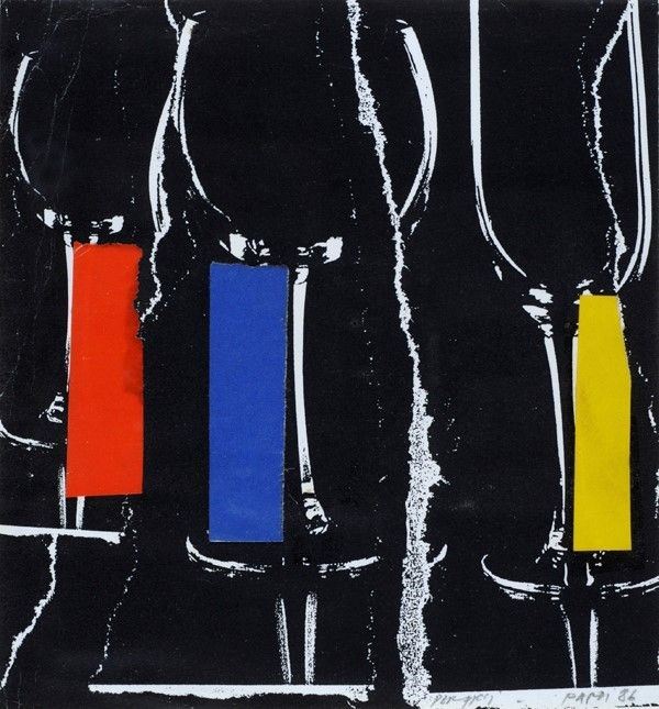 Gianfranco Pardi : Bicchieri  (1986)  - Collage su carta - Asta Autori dell'800-900, Grafica ed Edizioni - I - Galleria Pananti Casa d'Aste