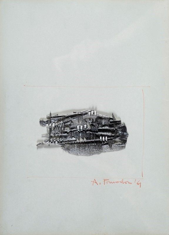 Arnaldo Pomodoro : Senza titolo  (1961)  - Bassorilievo in metallo applicato su carta - Asta Autori dell'800-900, Grafica ed Edizioni - I - Galleria Pananti Casa d'Aste