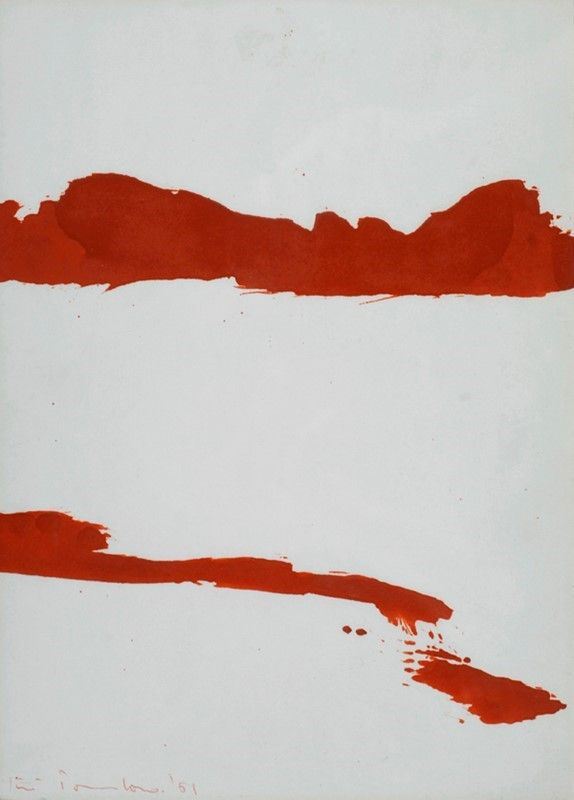 Gi&#242; Pomodoro : Senza titolo (strisce rosse)  (1961)  - Tempera su carta - Auction Autori dell'800-900, Grafica ed Edizioni - I - Galleria Pananti Casa d'Aste