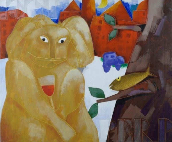 Emilio Tadini : Il leone del Pucci  (1987)  - Acrilico su tela - Asta Autori dell'800-900, Grafica ed Edizioni - I - Galleria Pananti Casa d'Aste