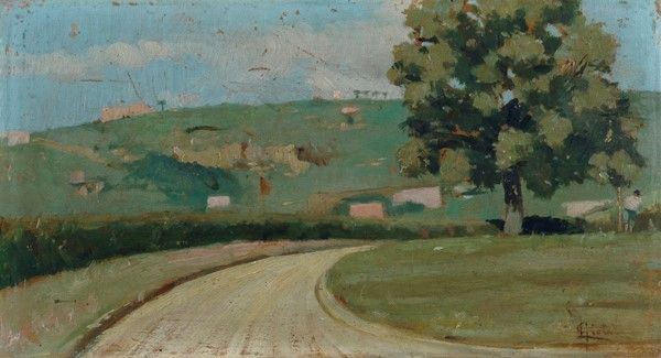 Luigi Gioli : Paesaggio  ((1885))  - Olio su tavola - Asta Autori dell'800-900, Grafica ed Edizioni - I - Galleria Pananti Casa d'Aste