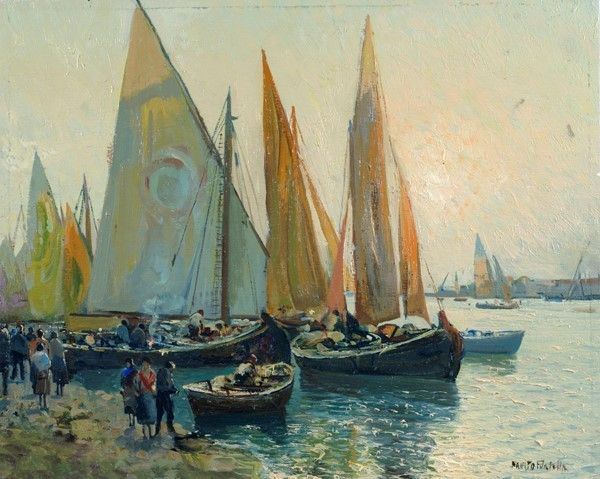 Fausto Pratella : Vele  - Olio su compensato - Auction Autori dell'800-900, Grafica ed Edizioni - I - Galleria Pananti Casa d'Aste