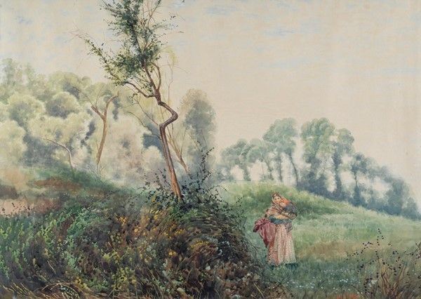Anonimo, XIX Sec. - Madre e Figlio nel Paesaggio