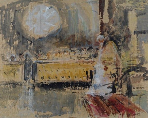 Francesco Paolo Michetti : La funzione religiosa  - Olio su carta - Auction Autori dell'800-900, Grafica ed Edizioni - I - Galleria Pananti Casa d'Aste