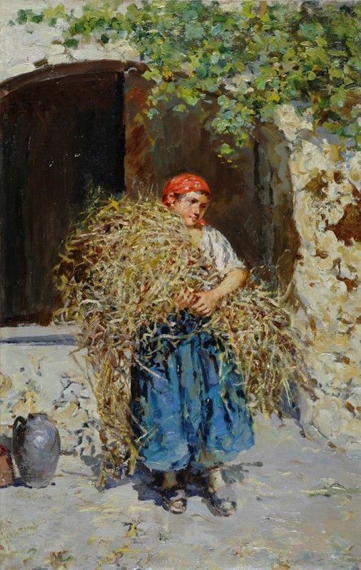 Scuola Napoletana, inizi XX sec. : Mietitrice  - Olio su tela - Auction Autori dell'800-900, Grafica ed Edizioni - I - Galleria Pananti Casa d'Aste