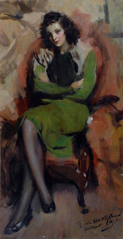 Giovanni Maria Mossa : Ritratto di Liliana  (1946)  - Olio su tavola - Auction Autori del XIX e XX sec., arte moderna e contemporanea - I - Galleria Pananti Casa d'Aste